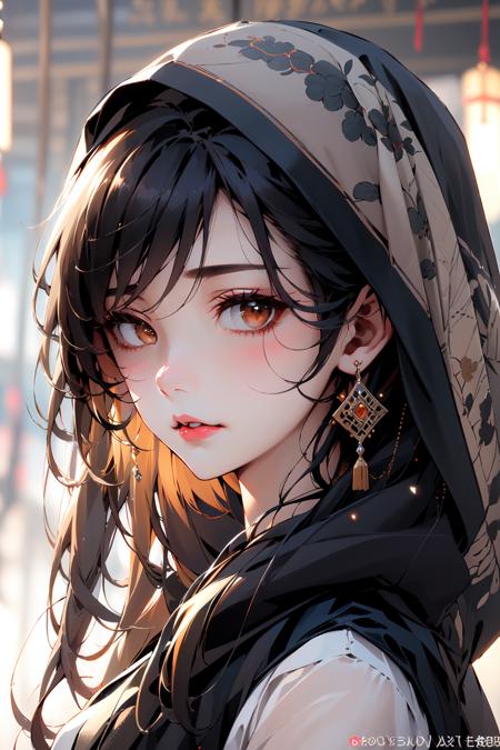 20357-1646963847-(masterpiece_1.2),best quality,Chinese style,_1girl, solo, looking at viewer, veil, black hair, blurry, long hair, blurry backgr.png